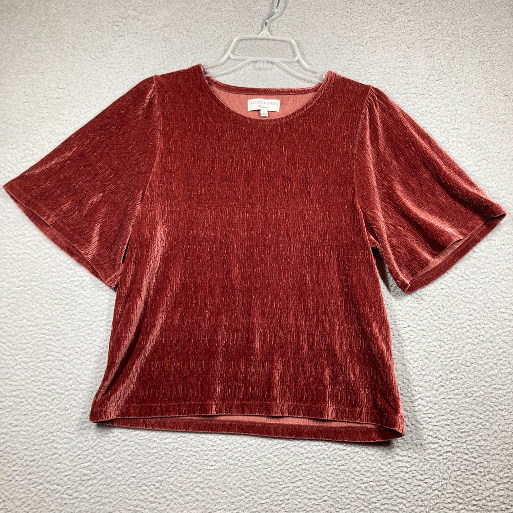 Madewell Texture & Thread Top Women S Rust Orange Crushed Velvet Flutter Sleeve